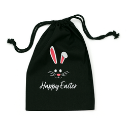 Easter Bags - Bunny Face - Black Calico Bags 20cm x 30cm with drawstrings