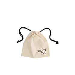Natural Calico 'Thank You' Bags - 20cm x 20cm with Black Drawstrings