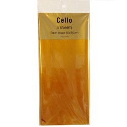 Cello Cellophane Sheets - 3 Sheet Pack -  Gold