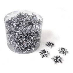 Mini Star Bows In Cylinder - 5cm - Metallic Silver