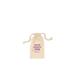 Custom Printed Natural Calico Bags 10cm x 20cm with Drawstrings - Your Logo
