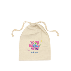 Custom Printed Natural Calico Bags 25cm x 35cm with Drawstrings - Your Logo
