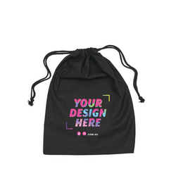 Custom Printed Black Calico Bags 30cm x 40cm with Drawstrings - Your Logo