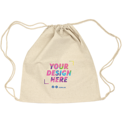Custom Printed Natural Back Pack Calico Bags 35cm x 41cm with Drawstrings - Your Logo