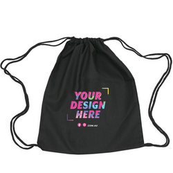 Custom Printed Black Back Pack Calico Bags 35cm x 41cm with Drawstrings - Your Logo