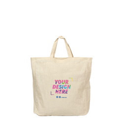 Custom Printed Natural Calico Bags with Gusset - 37cm x 42cm x 10cm with Two Short Handles - Your Logo