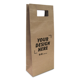 Custom Printed - Kraft Bags - Premium Die Cut Kraft Brown Double Wine Bottle Gift Bag