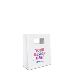 Custom Printed - Kraft Bags - Premium Die Cut White Small Mini Gift Bag