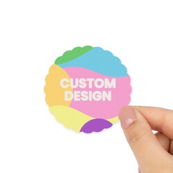 Custom Printed 60mm White Gloss Scalloped Circle Labels - Self-Adhesive Stickers