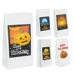 Halloween - White Kraft Paper Bag Assorted Pack - Pumpkins