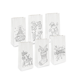 White Kraft Paper Bag - Colouring Christmas - Assorted Pack