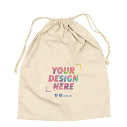 Custom DTG Printed - Natural Calico Bags - 40cm x 50cm with Drawstrings