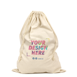 Custom DTG Printed - Natural Calico Bag Sacks - 50cm x 70cm with Drawstrings