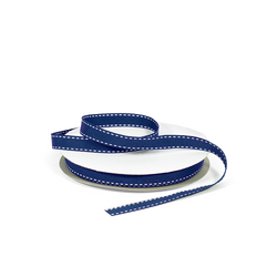 Grosgrain Ribbon - 12mm x 25m - Navy Blue with White Stitch