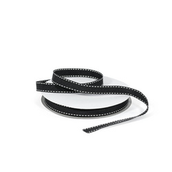 Grosgrain Ribbon - 12mm x 25m - Black with White Stitch 