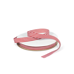 Grosgrain Ribbon - 12mm x 25m - White/Red Stripe 