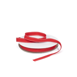 Grosgrain Ribbon - 12mm x 25m - Red with White Stitch