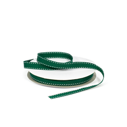 Grosgrain Ribbon - 12mm x 25m - Hunter Green with White Stitch 