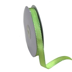 Grosgrain Ribbon - 12mm x 25m - Green with White Stitch