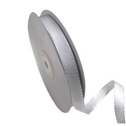 Silver with Silver - Stitch Grosgrain Ribbon 12mm x 25M