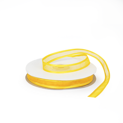 Yellow-Gold Organza with Satin Edge and Gold Thread Ribbon - 12mm x 25M