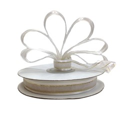 White Organza with White Satin Edge and Gold Thread Ribbon - 12mm x 25M