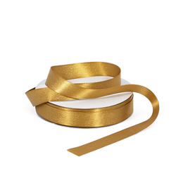 Double Sided Satin Ribbon - Woven Edge - 15mm x 25m - Metallic Gold