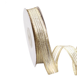 Metallic Gold Stripe Ribbon with Wire Edge- 18mm x 25m