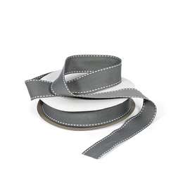 Grosgrain Ribbon - 25mm x 25m - Dark Grey with White Stitch