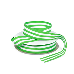 Grosgrain Ribbon - 25mm x 25m - White/Green Stripe