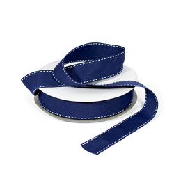 Grosgrain Ribbon - 25mm x 25m - Navy Blue with White Stitch