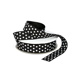 Grosgrain Ribbon - 25mm x 25m - Black with White Dots