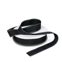 Grosgrain Ribbon  - 25mm x 25M - Black with White Stitch