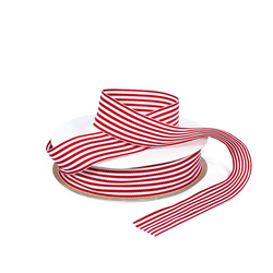 Grosgrain Ribbon - 25mm x 25m - White/Red Stripe 