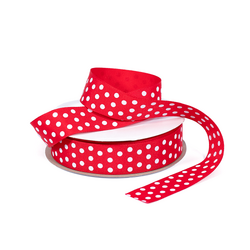Grosgrain Ribbon - 25mm x 25m - Red with White Dots