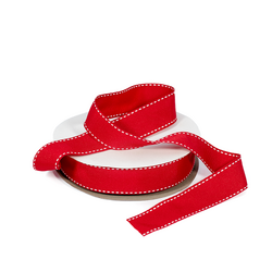 Grosgrain Ribbon  - 25mm x 25M - Red with White Stitch