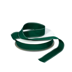 Grosgrain Ribbon - 25mm x 25m - Hunter Green with White Stitch