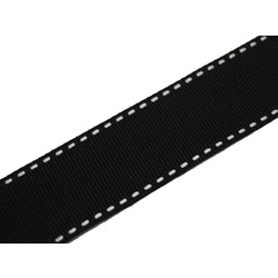 Grosgrain Ribbon - 25mm x 25M - Black with white stitch