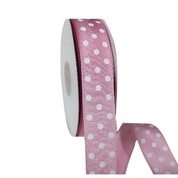 Grosgrain Ribbon - 25mm x 25m - Light Pink with White Dots