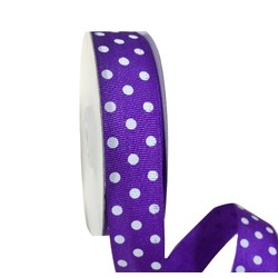 Purple Grosgrain with White Dots Ribbon - 25mm x 25M