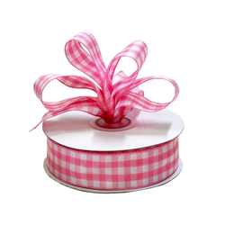 Gingham Ribbon - 25mm x 25m - Pink