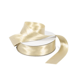 Double Sided Satin Ribbon - Woven Edge - 25mm x 25m - Metallic Champagne