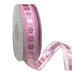 Pink Organza with Floral Middle and Satin Edge Ribbon - 25mm x 25M 