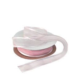 Pink Satin Edge Organza with Silver Thread Ribbon - 25mm x 25m
