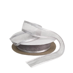 Silver Satin Edge Organza with Silver Thread Ribbon - 25mm x 25m
