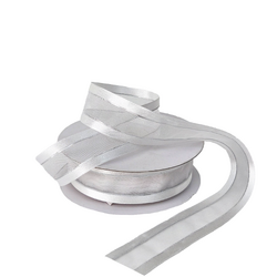 White Satin Edge Organza with Silver Thread Ribbon - 25mm x 25m