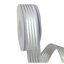 White Organza with Satin Stripes Ribbon - 25mm x 25M