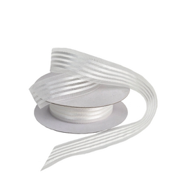 White Organza with Satin Stripes Ribbon - 25mm x 25M