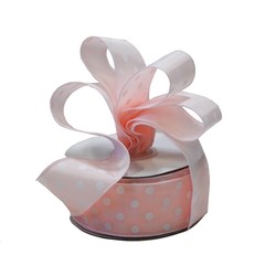 Dots Ribbon - 38mm x 25M - Light Pink with white spots