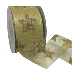Solid Gold Stars on Sheer Gold Ribbon - 38mm x 25M